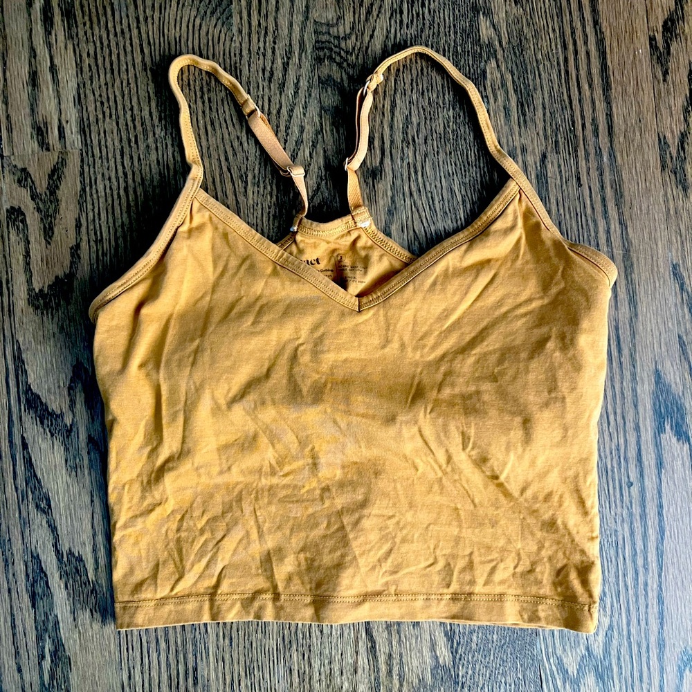 Pact organic cropped cami size small orange tan shelf bra